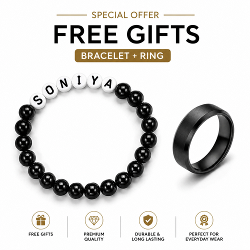 Premium name Bracelet + Black Ring